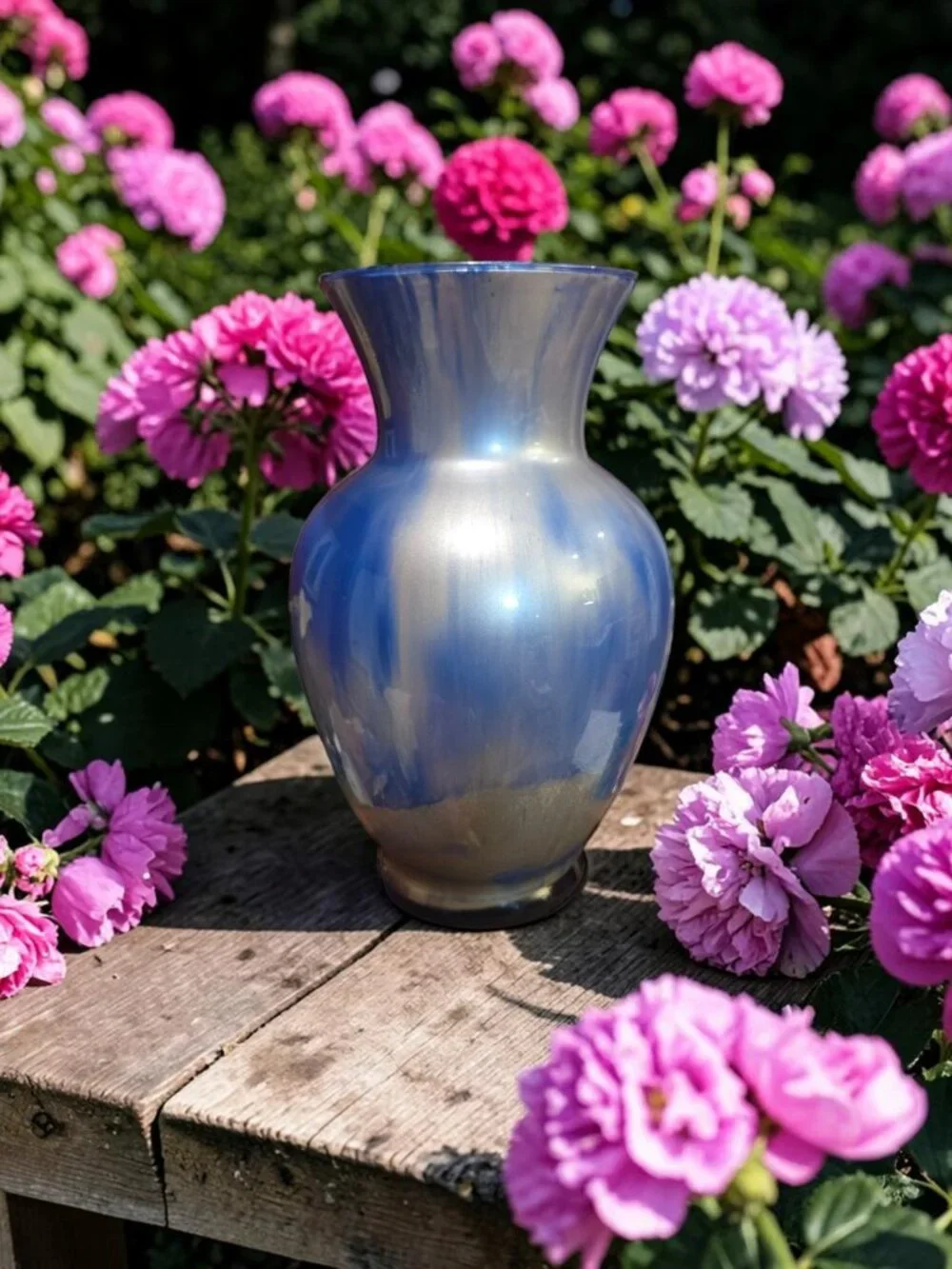 Fluid Art Acrylic Pour Glass Vase • Blue and Silver • Abstract Home Decor • OOAK
